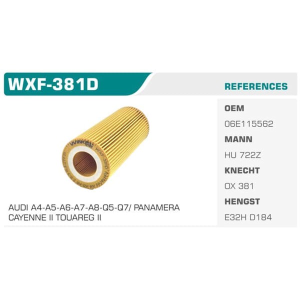 WINKEL WXF-381D Yağ Filtresi A4 A5 A6 A8 3.0 Tfsı 3.2 Fsı 2.8 Fsı 3.2 Fsı Koli: 50 Ad.