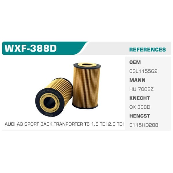 WINKEL WXF-388D Yağ Filtresi Golf VI Polo VI Jetta Passat Caddy Amarok Transporter T5 T6 / A1 A3 1.6
