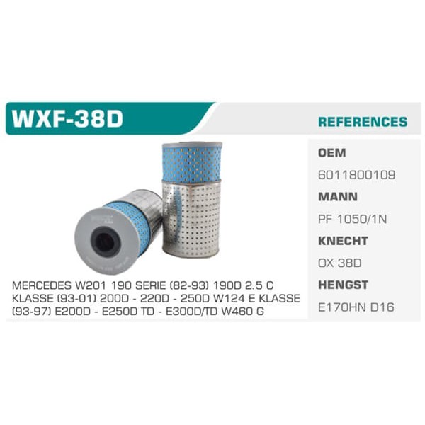 WINKEL WXF-38D Yağ Filtresi Mercedes C200 E200 190D Eco Koli: 50 Ad.