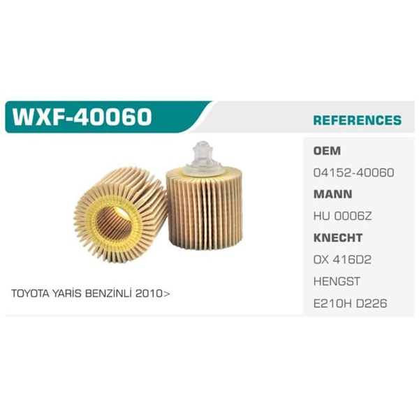 WINKEL WXF-40060 Yağ Filtresi Corolla 10-12 Auris 10-12 Avensis 09-12 Rav4 1.4 1.6 1.8 2.0 Vvtı Vvtı