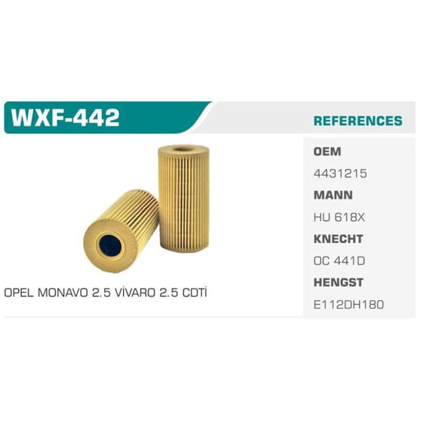 WINKEL WXF-442 Yağ Filtresi Megane II III Laguna II III Scenic II Latitude Espace IV Trafic II Maste 