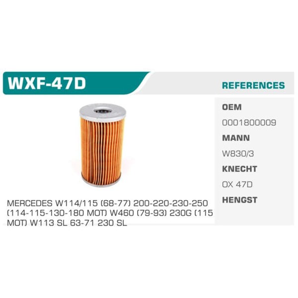 WINKEL WXF-47D Yağ Filtresi Mercedes W108/109 300 Sel/8 160Hp 68-72 Eco Koli: 50 Ad. 