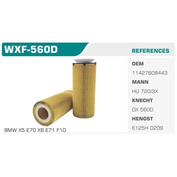 WINKEL WXF-560D Yağ Filtresi Bmw 3 Bmw 5 Bmw X5 E70 Bmw X5 Bmw X6 E90 E91 E92 E93 F10 Bmw X6 Koli: 5