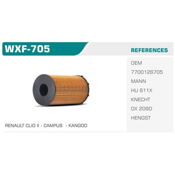 WINKEL WXF-705 Yağ Filtresi CLIO II Kangoo Twingo 00-03 1.2 8V Koli: 50 Ad.