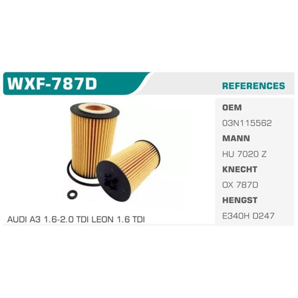 WINKEL WXF-787D Yağ Filtresi Golf Vıı 12- Passat 14- / A3 12- A4 A5 13- A6 13- Q3 Q5 / Leon 12- / Oc 