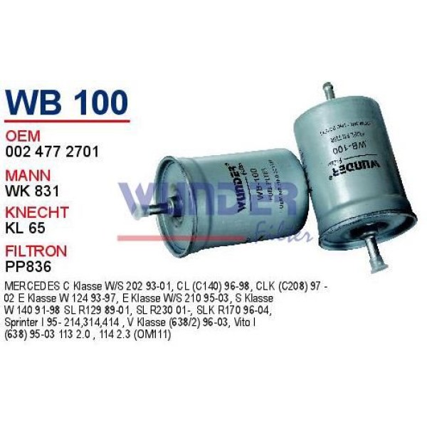 WUNDER WB100 Benzin Filtresi Renault 9 R11 R19 R21 CLIO I Laguna
