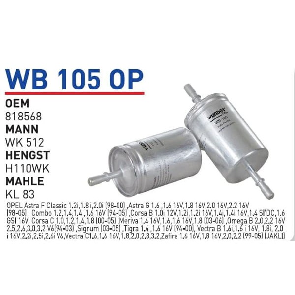 WUNDER WB105OP Benzin Filtresi Marea Brava Bravo / Astra G Vectra
