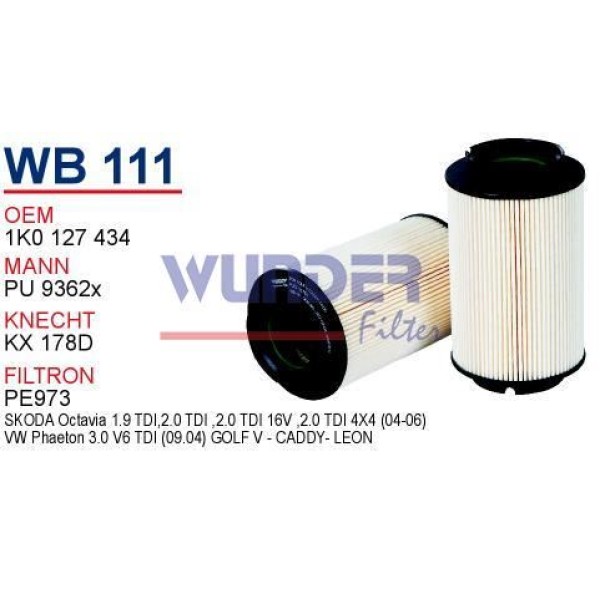 WUNDER WB111 Mazot Filtresi Golf IV 03- Jetta III 05- Caddy III 