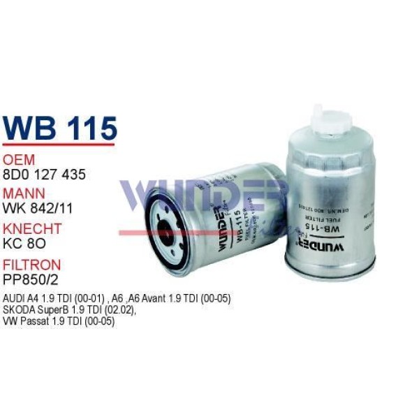 WUNDER WB115 Mazot Filtresi Passat / A4 A6 1.9 TDI