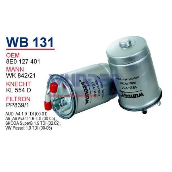 WUNDER WB131 Mazot Filtresi Audi A4 - A6 (8Ec)2.0 TDI 04-06