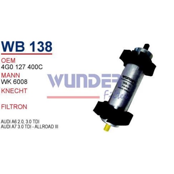 WUNDER WB138 Benzin Filtresi Audi A6 2,0-3,0 TDI - Audi A7 3,07 TDI - Allroad III
