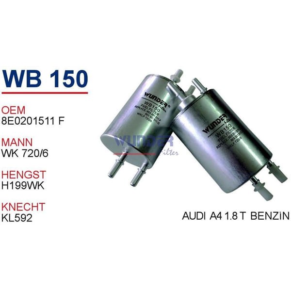 WUNDER WB150 Benzin Filtresi Audi A4 -Cabriolet (8E/8H , B6-B7) 1.8 T