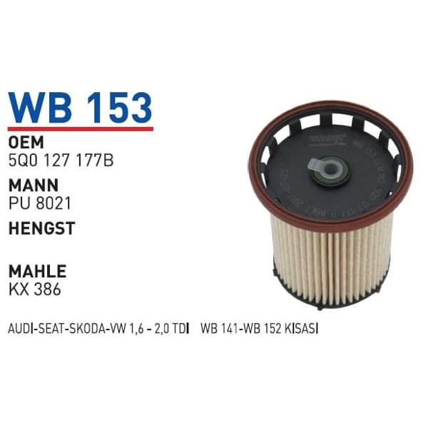 WUNDER WB153 Mazot Filtresi Golf Vıı 13- Passat 14- Tiguan 14-