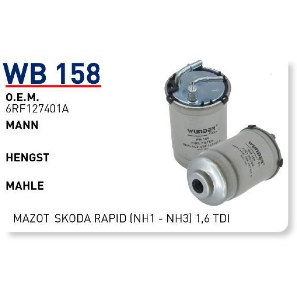 WUNDER WB158 Mazot Filtresi Skoda Rapid (Nh1 - Nh3) 1,6 TDI 