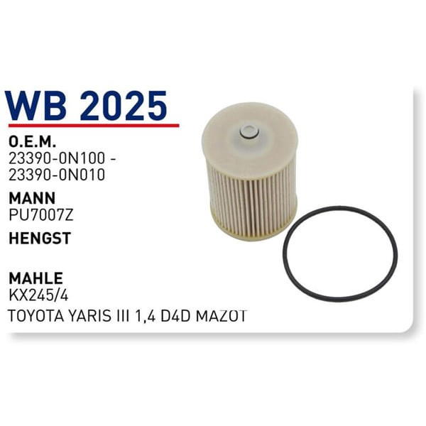 WUNDER WB2025 Mazot Filtresi Toyota Yaris III 1,4 D4D