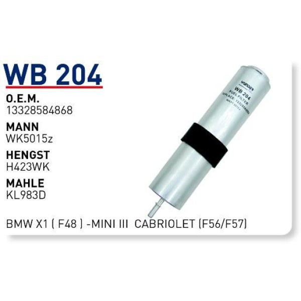 WUNDER WB204 Mazot Filtresi Bmw X1 (F48) -Mını III Cabrıolet (F56/F57) 