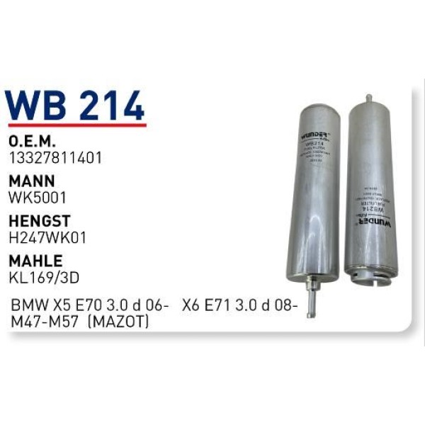 WUNDER WB214 Mazot Filtresi Bmw 1 Bmw 3 05- Bmw 5 116D 118D 120