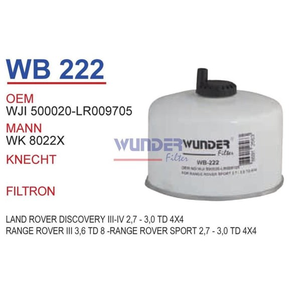 WUNDER WB222 Mazot Filtresi Land Rover Discovery III-Iv2,7 - 3,0 Td 4X4 