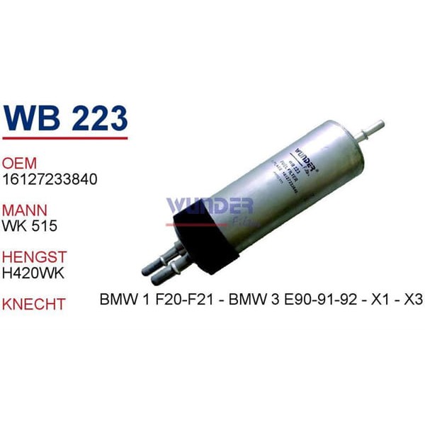 WUNDER WB223 Benzin Filtresi Bmw 1 F20-F21 - Bmw 3 E90-91-92 - X1 - X3