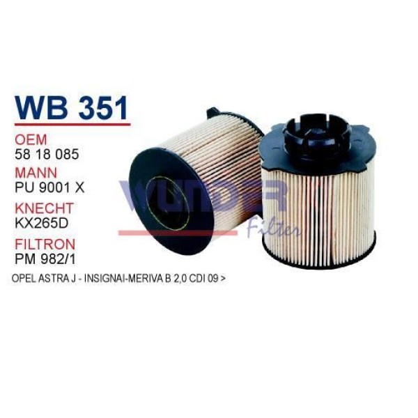 WUNDER WB351 Mazot Filtresi Opel Astraj-İnsignia-Meriva B 2,0 CDI 09 -