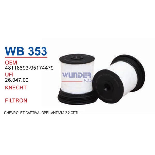 WUNDER WB353 Mazot Filtresi Chevrolet Captiva - Opel Antara 2,2 Cdti 