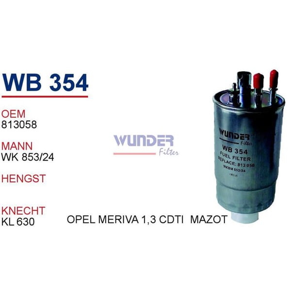 WUNDER WB354 Mazot Filtresi Opel Meriva 1,3 Cdti 