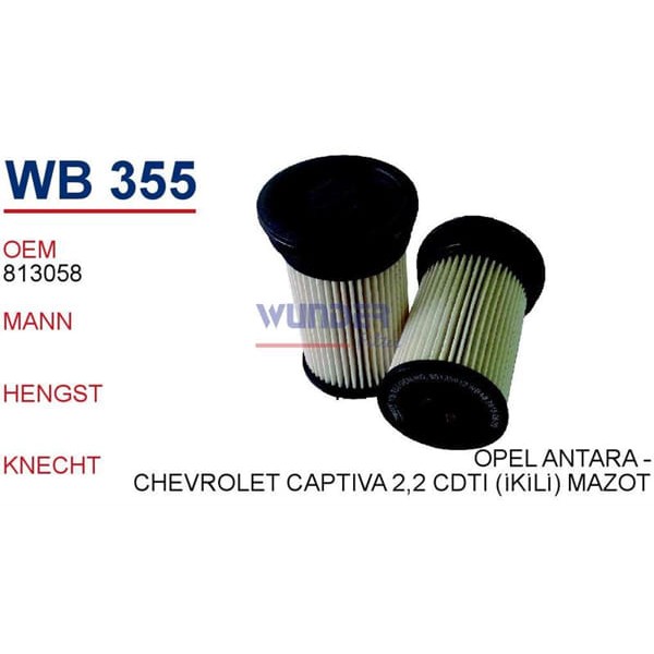 WUNDER WB355 Mazot Filtresi Opel Antara -Chevrolet Captiva 2,2 Cdti (İkili) 