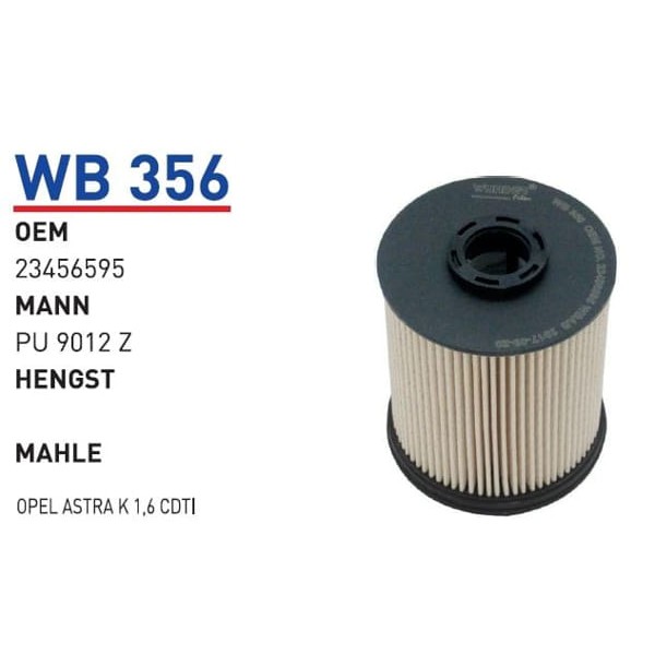 WUNDER WB356 Mazot Filtresi Opel Astra K 1,6 Cdti 