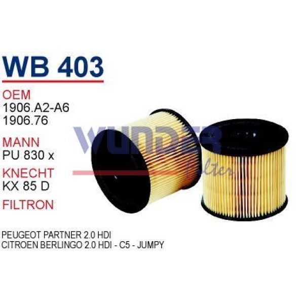 WUNDER WB403 Mazot Filtresi Citroen Berlingo 2.0 HDI - C5 - Jumpy 