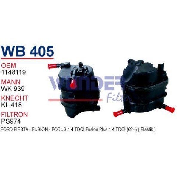 WUNDER WB405 Mazot Filtresi 1.4 Hdi Pejo-Citröen Wk939 Fn0119