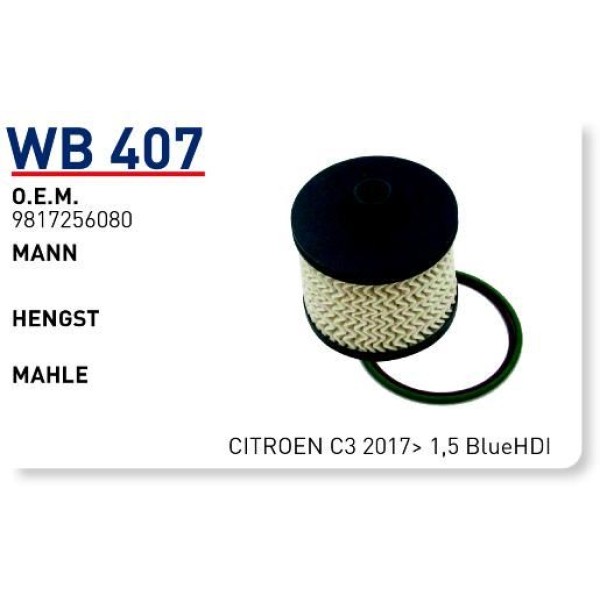WUNDER WB407 Mazot Filtresi Citroen C3 2017- 1,5 Bluehdi 