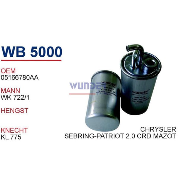 WUNDER WB5000 Mazot Filtresi Chrysler-Sebrıng-Compass-Patriot- Dodge Avenger 2.0 Crd 