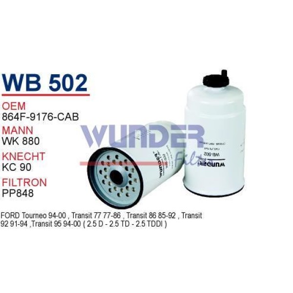 WUNDER WB502 Mazot Filtre Transit T-15 2,5D 87-99 Wk880 Fn0237
