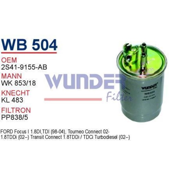 WUNDER WB504 Mazot Filtresi Fiesta IV Focus Transit Connect 1.8Dı 1.8 TDCI 75Bg 