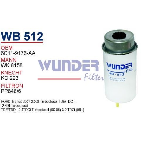 WUNDER WB512 Mazot Filtresi Transit V347 06- 2.2 TDCI 2.2TDI Wk8158