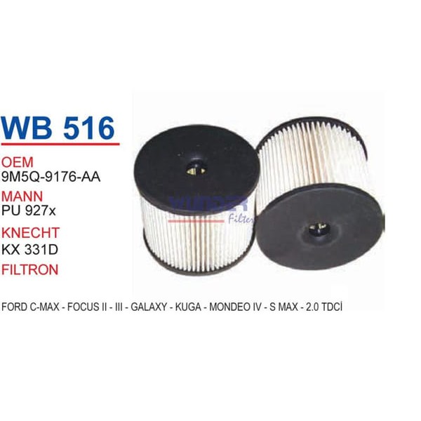 WUNDER WB516 Mazot Filtresi Citroen C4 - C5 - C8 - Jumpy 2,0 Hdi 