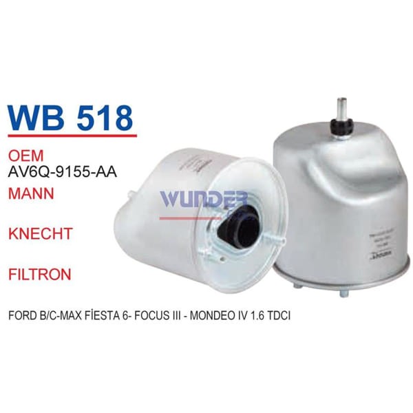 WUNDER WB518 Mazot Filtresi Ford B/C-Max Fiesta VI-Focus III-Mondeo IV 1,6 TDCI