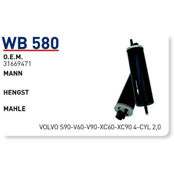 WUNDER WB580 Mazot Filtresi Volvo S90-V60-V90-Xc60-Xc90 4-Cyl 2,0 