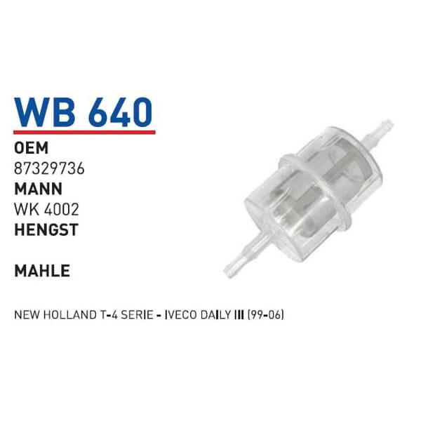 WUNDER WB640 Yakıt Filtresi New Holland T-4 Serie - Iveco Daily III (99-06) 