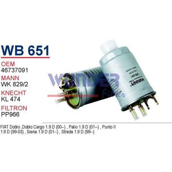 WUNDER WB651 Mazot Filtresi Fiat Doblo 1.9 Diesel 