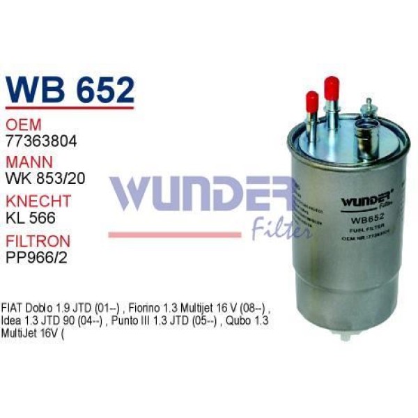 WUNDER WB652 Mazot Filtresi Albea Doblo Fiorino Punto Evo Grande Punto 1.9 Jtd 1.3D Mtj 