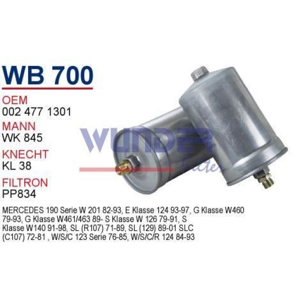 WUNDER WB700 Benzin Filtresi Mercedes W124 W201 85-95 1.8 2.0 