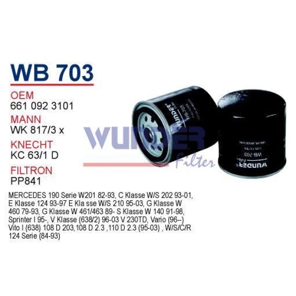 WUNDER WB703 Mazot Filtresi Mercedes Wk817/3X Fn0205 W 