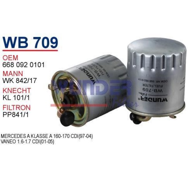 WUNDER WB709 Mazot Filtresi Mercedes A Klassea 160-170 CDI (97-04)- Vaneo 1,6-1,7 CDI (01-05)