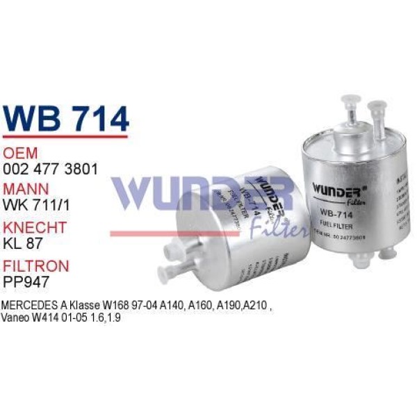 WUNDER WB714 Benzin Filtresi Mercedes 168 Kasa A140 - A160 - 190 - 210
