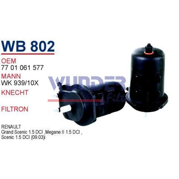 WUNDER WB802 Mazot Filtresi Renault Megane II - Scenic II 1.5 DCI 