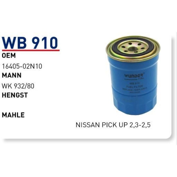 WUNDER WB910 Mazot Filtresi Toyota-Nissan Wk828 Wk940/6 Fn0077