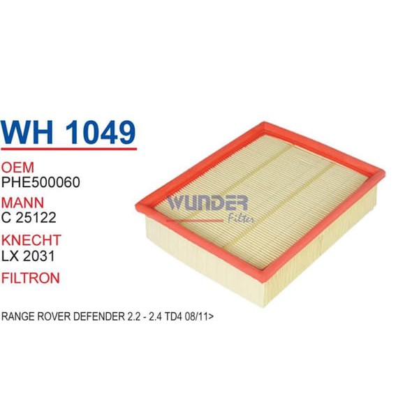 WUNDER WH1049 Hava Filtresi Land Rover Defender2.2-2,4 Td4 08/11 -