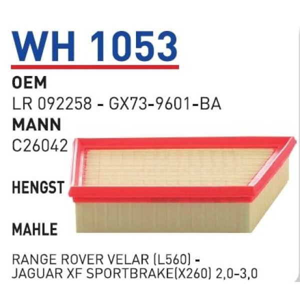WUNDER WH1053 Hava Filtresi Range Rover Velar (L560) -Jaguar Xf Sportbrake(X260)2,0-3,0 Tek Satılıyo