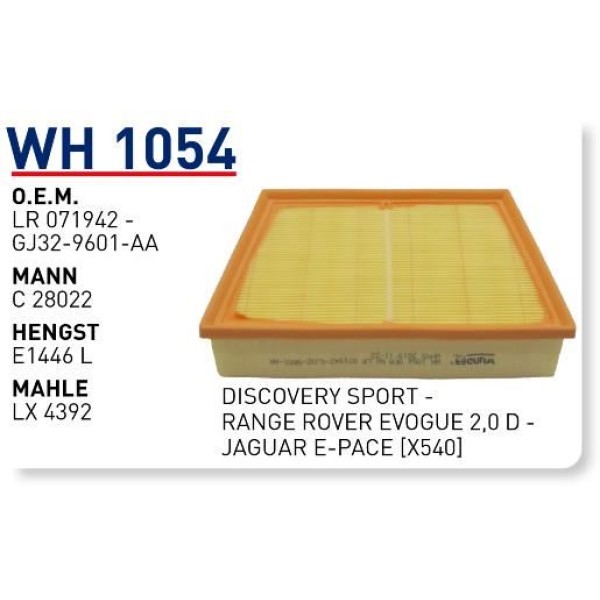 WUNDER WH1054 Hava Filtresi Discovery Sport -Range Rover Evogue2,0 D - Jaguar E-Pace X540]